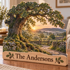 Family Roots Orchard Stone Path Personalized Wooden Block; example personalization The Andersons