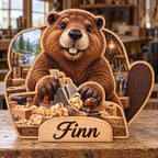 Beaver Workshop Personalized Wooden Block; example personalization Finn